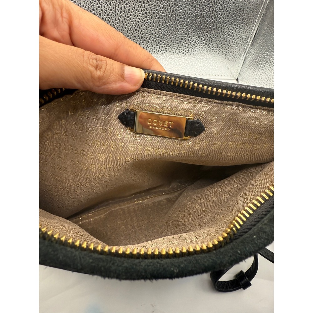 COVEN Black Leather Suede Envelope Crossbody Shoulder Bag Purse Gold‎ Hardware - Picture 4 of 4
